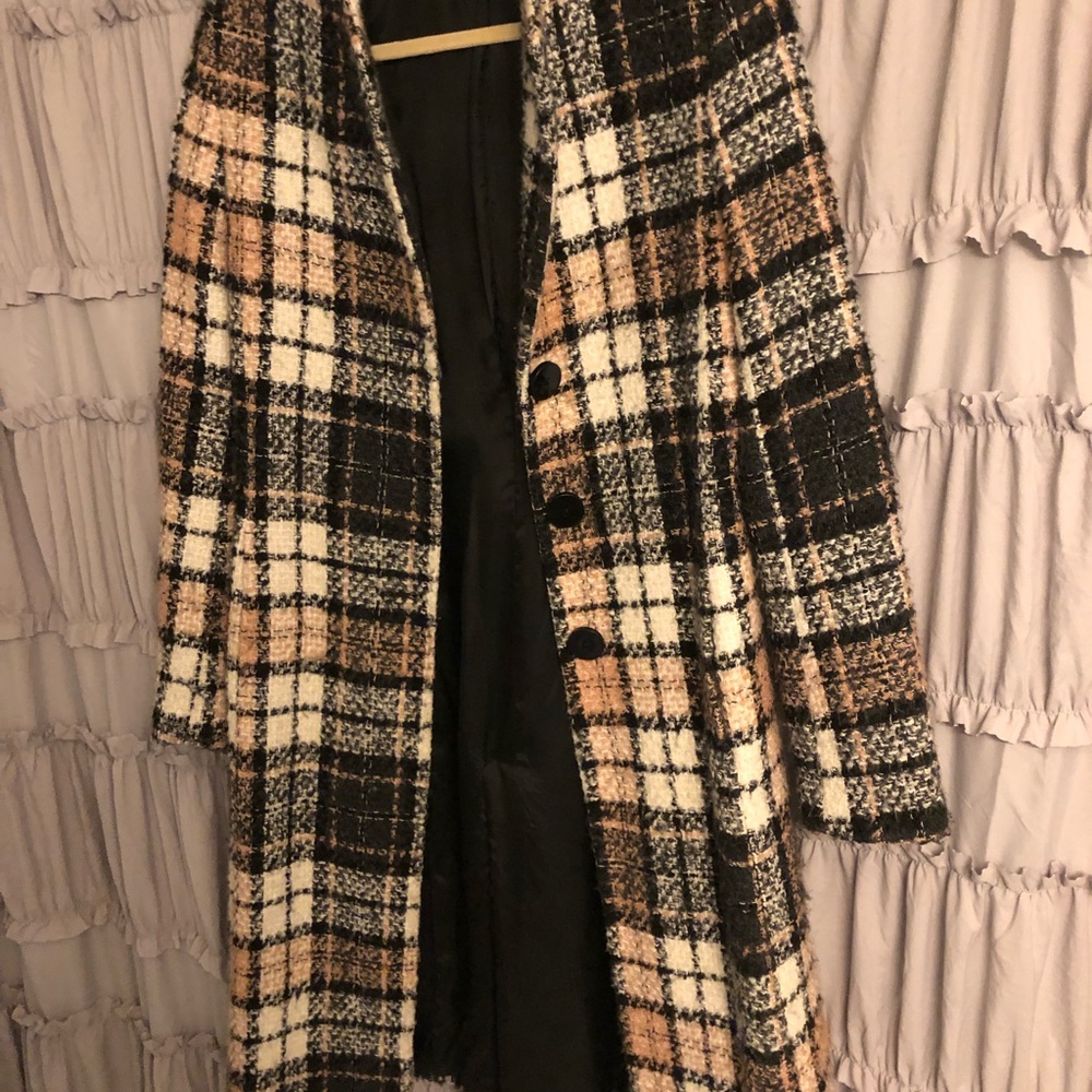 EUC long plaid coat
